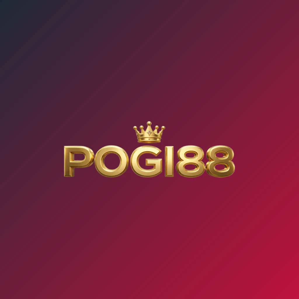 POGI88 royal logo design featuring a gold metallic crown above the brand name with a luxury brand feeling on a transparent background, displayed as a wide horizontal rectangular wordmark logo for a website header